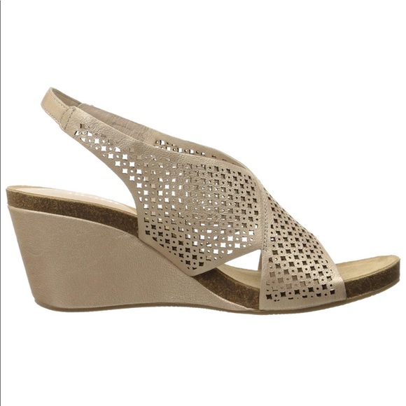 Gold Criss Cross Leather Straps Cork Wedge Sandal - Picture 5 of 7